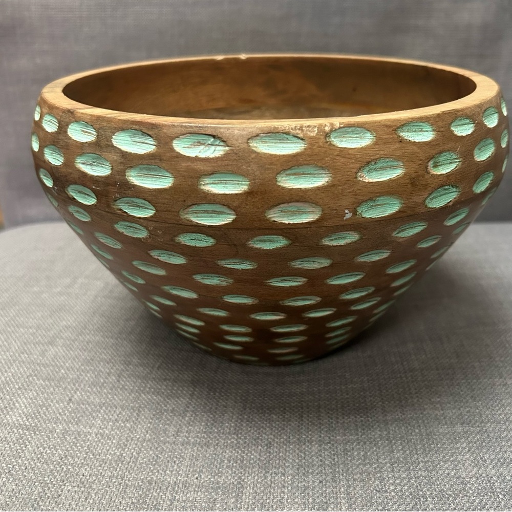 WORLD MARKET Handcrafted Mango Wood Handpainted Details Decorative Bowl #1205256